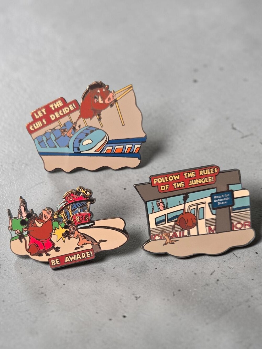 DISNEY Set of 3 Vintage Pins - Wild About Safety Series Featuring TIMON & PUMBA